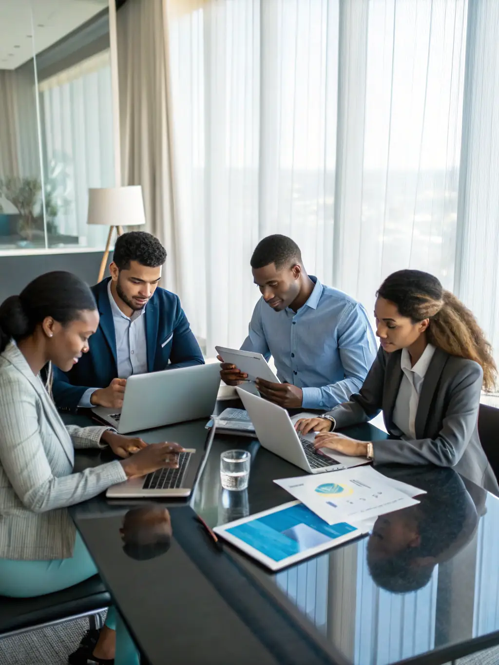 An image of a team in a meeting analyzing marketing data and brainstorming strategies, representing A3 Comunicação's strategic consulting services.