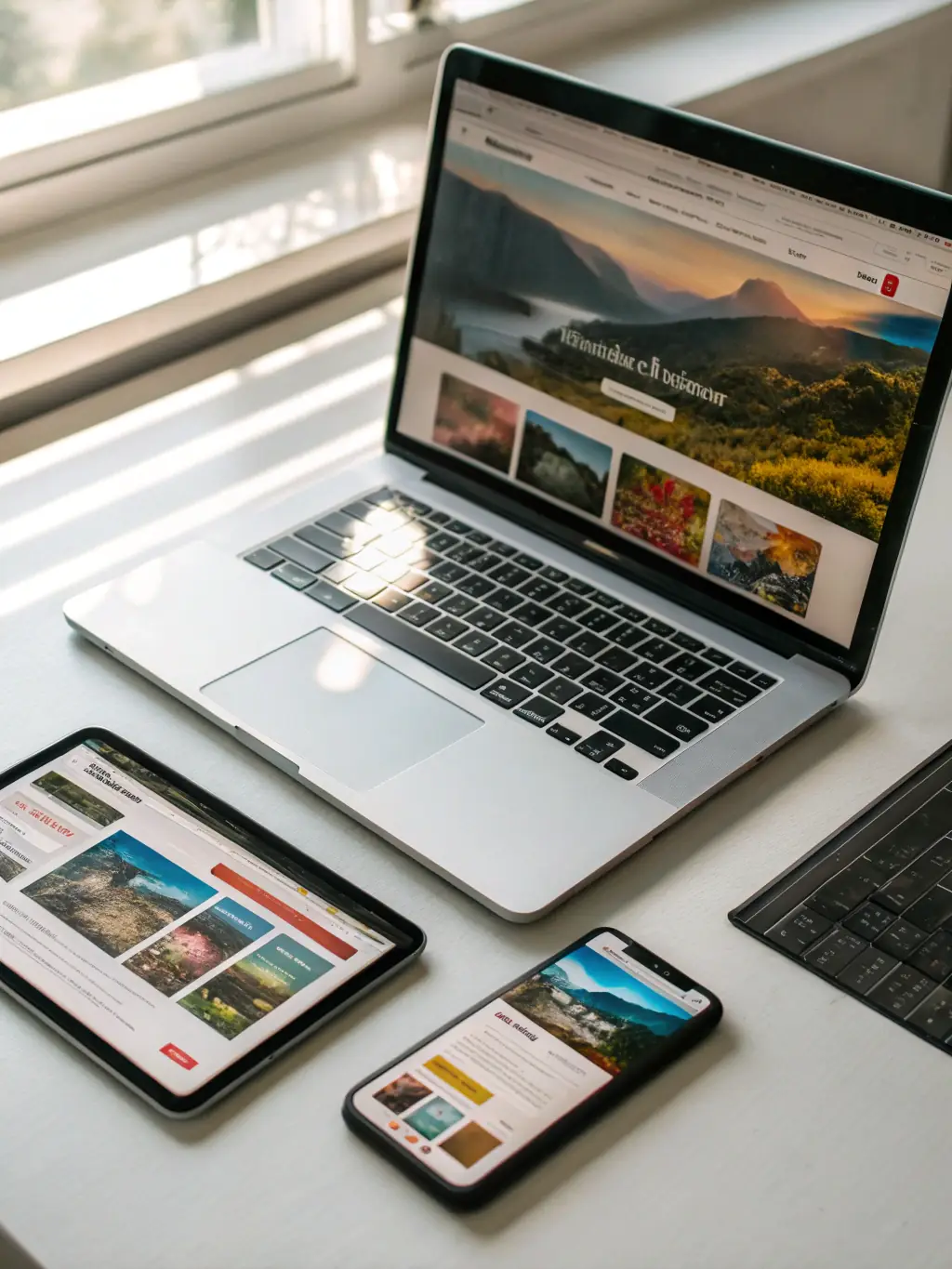 A clean, modern website design displayed on multiple devices, showcasing responsiveness and user-friendly interface.